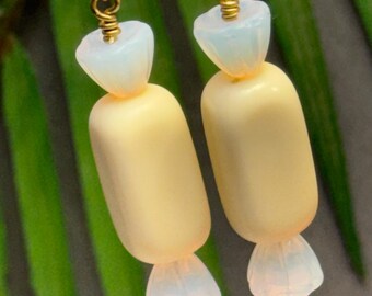 Lucite Candy Earrings •  Candy Earrings • Retro Earrings • Pin Up Earrings • Czech Glass Beads • Beige Candy Earrings