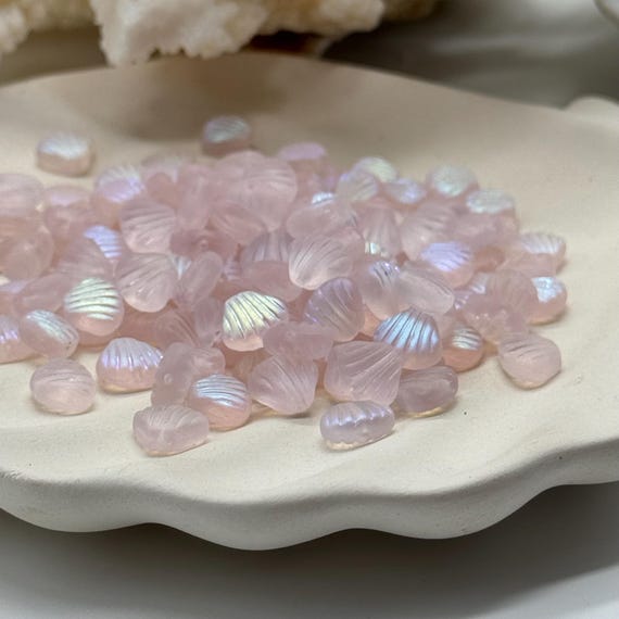 Pink Shell Beads • 30pc • Matte Pink w AB finish • 8mm • Scallop Beads • Ocean Beads • Beach Beads