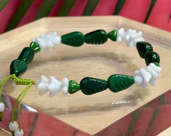 Cactus Bracelet • Czech Glass White Cactus Flower Bracelet • Adjustable Knot • Gardener Gift • Christmas Cactus Bracelet • Cowgirl Gift