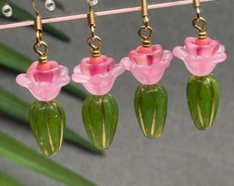 Glass Cactus Earrings • Czech Cactus Earrings • Western Jewelry • Cactus Jewelry • Gardener Jewelry • Rodeo Jewelry