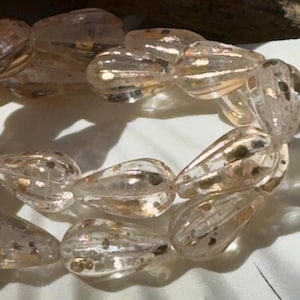 Clear and Gold Melon Drop Beads • Crystal Clear Czech Glass • 10 pc • Transparent Drop Beads • 13mm