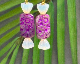 Glass Candy Earrings • Purple Candy Earrings • Retro Earrings • Pin Up Earrings • Czech Glass Beads • Purple Candy Earrings