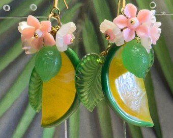 Glass Fruit Earrings • Dangle Fruit Earrings • Czech Glass Lime Jewelry • Fruit Jewelry • Carmen Miranda Jewelry • Retro Glam Jewelry