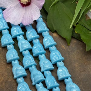 Sky Blue cat beads 2pc Czech glass cat beads Czech animal beads cats w faceted crystal set eyes