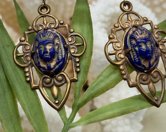 Egyptian Revival Earrings • Pharoah Earrings • Pharoah stones • Scarabs Pharoahs •