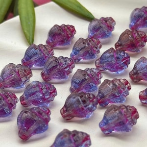 Purple Shell Beads • Czech Glass Snail Beads • Purple with Pink and Purple Finish• Czech Glass Seashell Beads • Murex Beads • 6pc