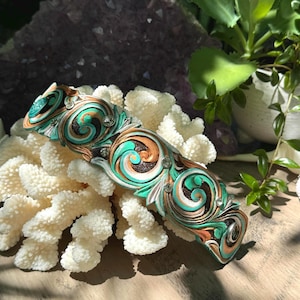 Western Turquoise Bracelet • Tooled Leather Cuff Bracelet • Cowgirl Bracelet • Festival Bracelet •  Western Cuff bracelet • Scroll Design