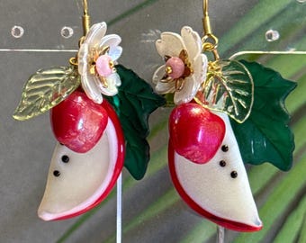 Glass Fruit Earrings • Dangle Fruit Earrings • Czech Glass Apple Jewelry • Fruit Jewelry • Carmen Miranda Jewelry • Retro Glam Jewelry