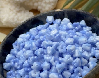 Blue Bell flower Beads 50pc 4x6mm • Czech Glass • Tiny Bellflower Beads • Light Blue • Pale Blue