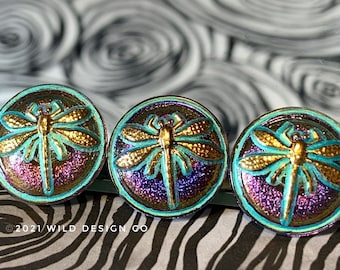 Czech dragonfly buttons blue purple metallic Czech glass dragonfly button 18mm