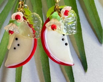 Glass Fruit Earrings • Dangle Fruit Earrings • Czech Glass Apple Jewelry • Fruit Jewelry • Carmen Miranda Jewelry • Retro Glam Jewelry
