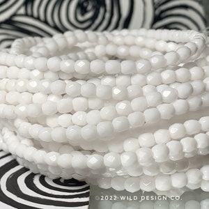 White fire polished beads rondelle beads 4mm Czech Glass beads, faceted white rondelle beads 50pc