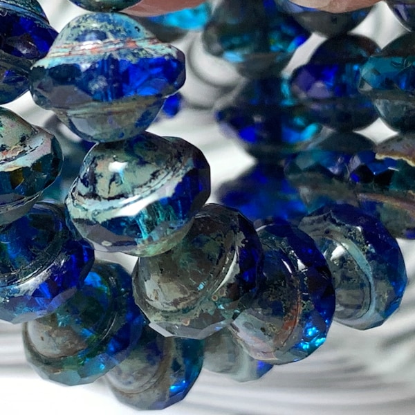 Picasso saturn beads blue saturn beads 8x10mm Czech Glass beads 15pc blue mix