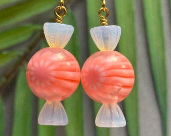 Lucite Candy Earrings • Pink Candy Earrings • Retro Earrings • Pin Up Earrings • Czech Glass Beads • Pink Candy Earrings