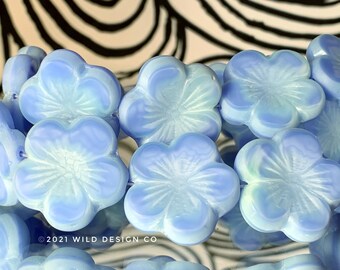 Blue flower beads Czech Glass flower beads 4pc XL Hawaiian Hibiscus Beads hydrangea blue 20mm uv reactive