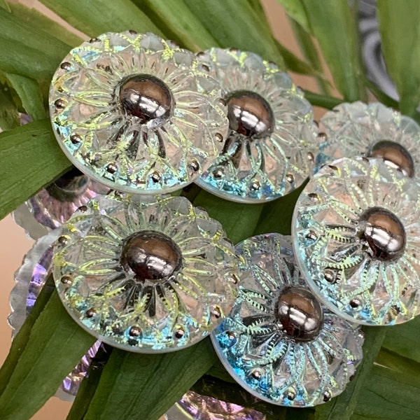 Clear Czech glass buttons w silver  ab finish Czech glass daisy flower button 18mm sunflower buttons