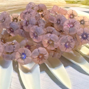 Pink Hibiscus Beads • 12pc • Czech Glass Hawaiian Flower Beads • 12mm • Pink Etched Matte with Copper and AB metallic finish •