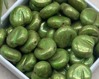 Glass apple beads Czech Glass Apples 10pc adorable green apple beads glass fruit beads green and gold