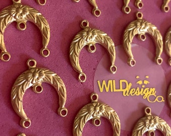 Floral Connectors• Chandelier Earring Findings • 2pc • 100% Solid Brass  • 4 Loop Connectors • Vintage style connectors • Crescent shape