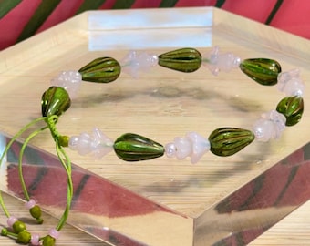 Cactus Bracelet • Czech Glass Pink Cactus Flower Bracelet • Adjustable Knot • Gardener Gift • Christmas Cactus Bracelet • Cowgirl Gift