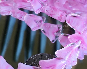 Pink lily beads tulips lillies Czech Glass pink swirl Flower Beads 20 pc