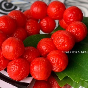 Cherry Beads Czech glass cherry red round beads, 10pc, czech 9mm berry fruit beads