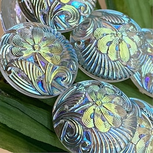 Clear Czech glass buttons w ab finish Czech glass flower button 18mm Clear AB