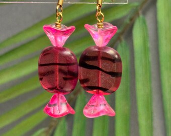 Glass Candy Earrings • Pink Candy Earrings • Retro Earrings • Pin Up Earrings • Czech Glass Beads • Pink Candy Earrings