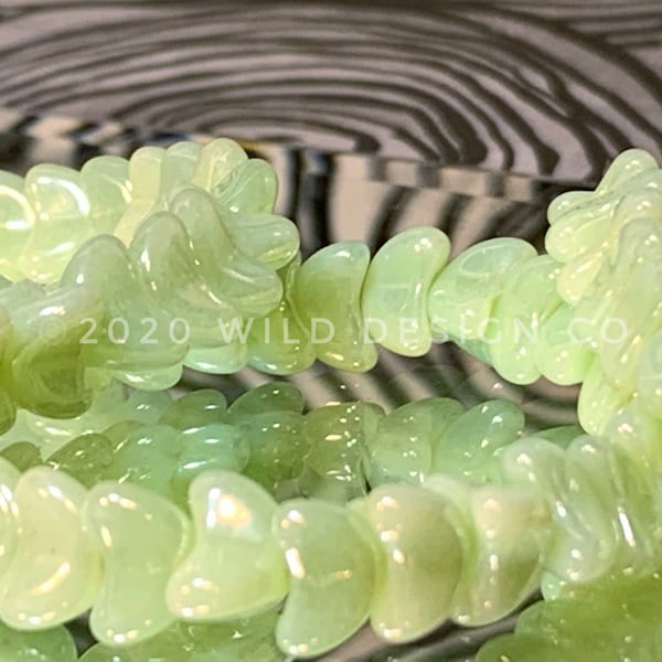 Green glass flower cap czech glass beads, 5x7mm mint green flower bead caps 30pc UV reactive