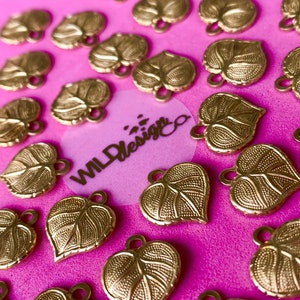 Solid Brass Leaf Charms Brass Leaves Brass Dangle Leaves 100% Brass USA Made 15pc gold color