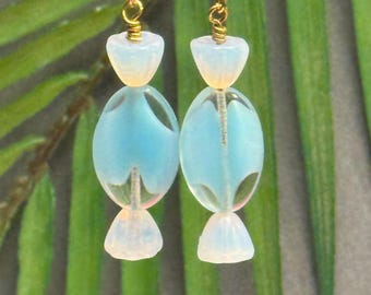 Glass Candy Earrings • Blue Candy Earrings • Retro Earrings • Pin Up Earrings • Czech Glass Beads • Hard Candy Earrings
