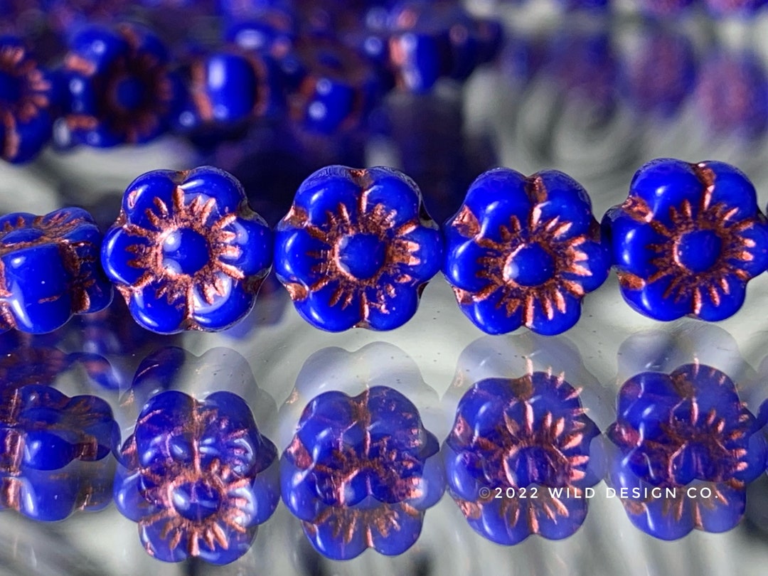 Blue Flower Beads Cobalt Blue Flower Beads 6mm Czech Glass Etsy
