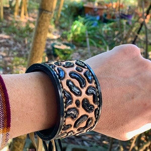Leopard Print Bracelet Tooled Leather Cuff Bracelet Cheetah Print ...