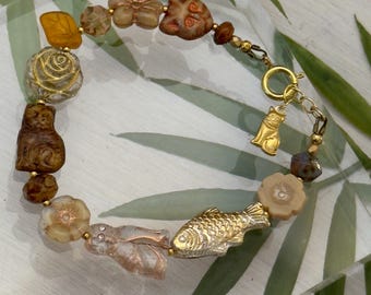 Brown Cat Bracelet • Czech Glass Cat Bracelet • Brown Cat Jewelry • Cat Lover Gift • Cat Rescue Gift