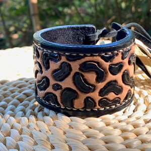 Leopard Print Bracelet Tooled Leather Cuff Bracelet Cheetah Print ...