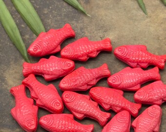 Red Fish Beads • Czech Glass Fish Beads • Opaque Red Glass Fish• 25mm • Animal Beads • Ocean Beach Summer • 5pc