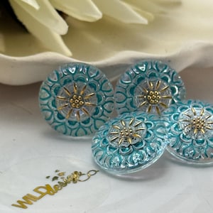 Turquoise Czech Glass Buttons • Handpainted 24k gold detail • 18mm • Bracelet Closure • Fashion Design • Notions • Mosaic use too