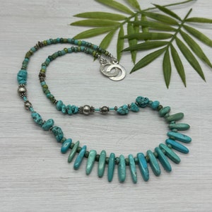 Turquoise and Sterling beaded necklace • Upcycled turquoise and sterling silver necklace