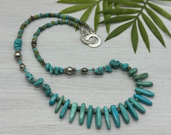 Turquoise and Sterling beaded necklace • Upcycled turquoise and sterling silver necklace