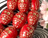 Easter egg beads 5pc red and gold Easter egg Beads Large Czech Glass egg beads
