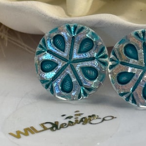 Turquoise Czech Glass Buttons • Handpainted detail • 18mm • Bracelet Closure • Fashion Design • Notions • Mosaic use too