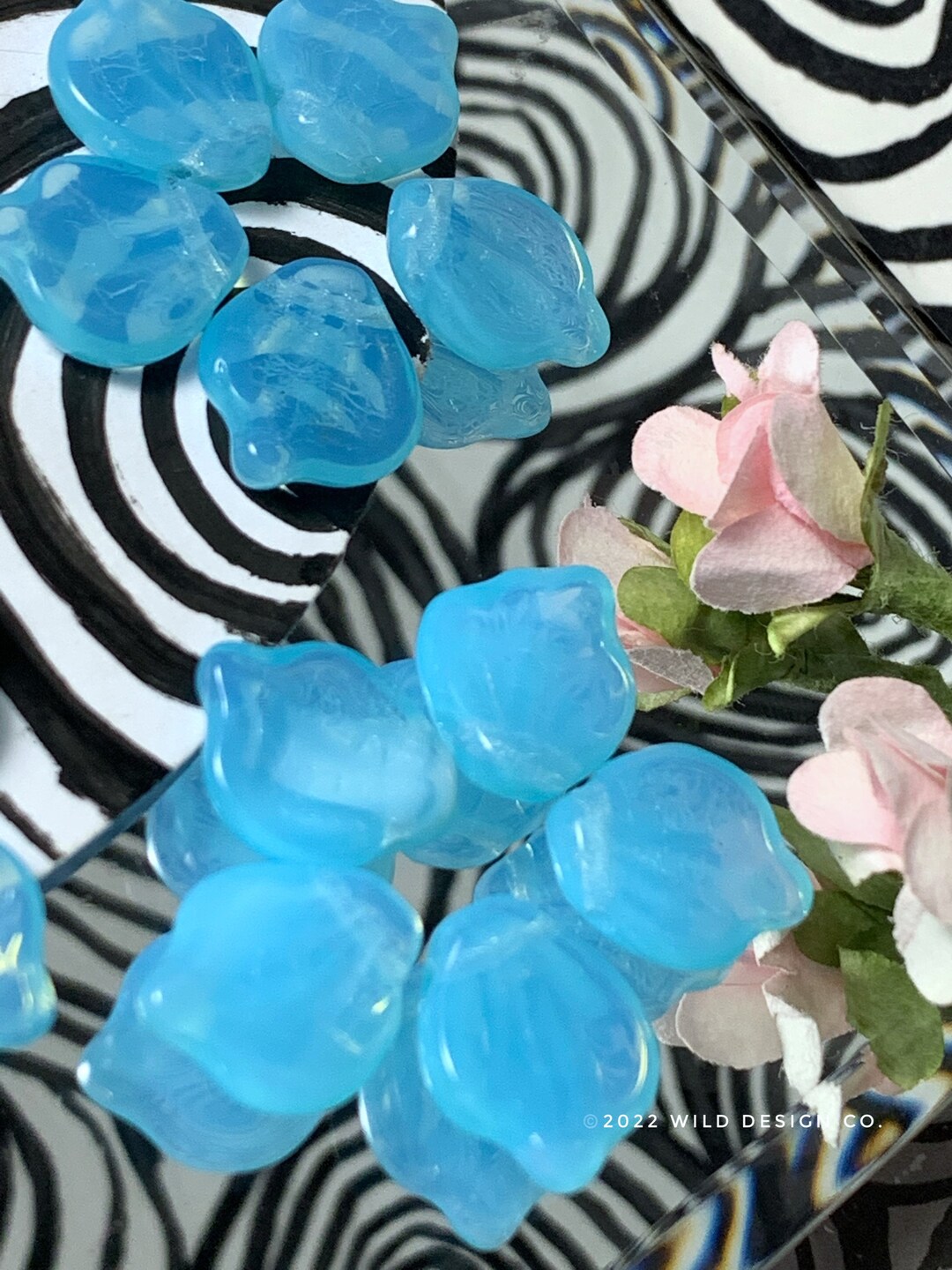 Blue Petal Beads Czech Glass Flower Petal Beads Aqua Opaline Etsy