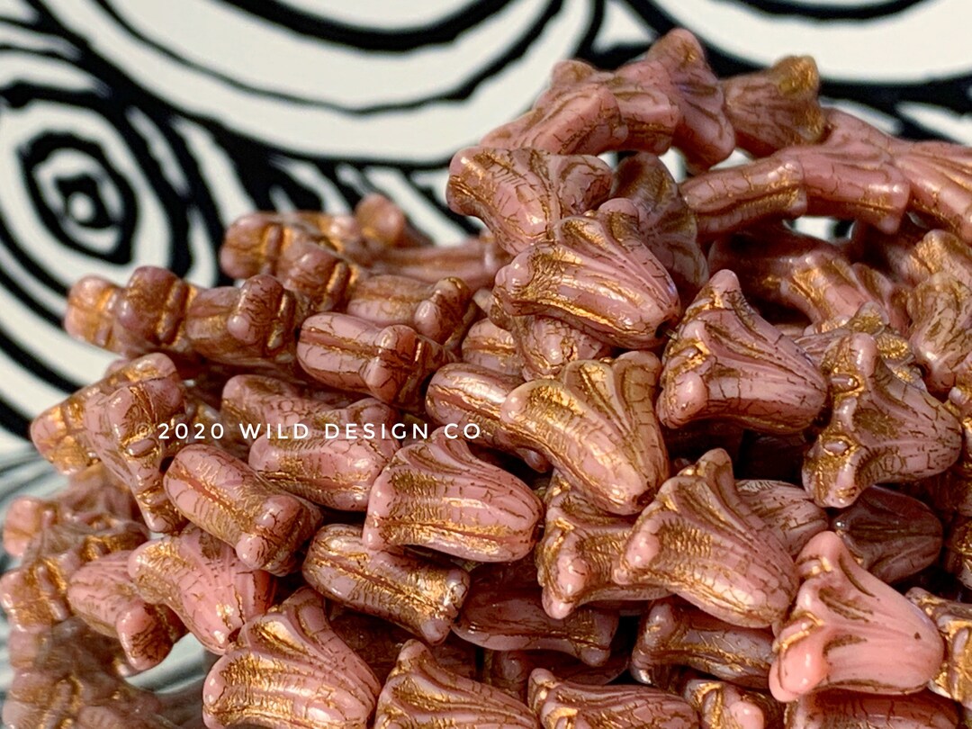 Pink Lily Beads Tulip Beads Lilies Czech Glass Pink and Bronze Flower ...
