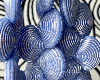 Blue shell beads 6pc blue glass with silver wash Czech glass seashell beads clam shell beads