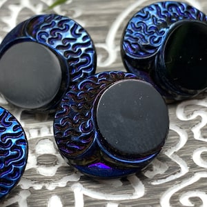 Black moon button Czech glass crescent moon buttons  black AB Czech 18mm