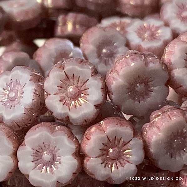 Purple hibiscus beads 10pc Czech Glass Hawaiian Flower beads pale violet with purple bronze finish 9mm