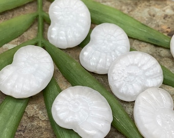 White shell beads 5pc white silk glass Czech glass seashell beads Snail beads
