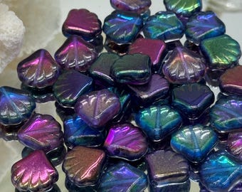 Purple AB shell beads 10pc Czech glass shell beads scallop beads Czech glass seashell beads Volcano finish