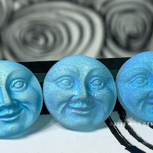Czech glass moon face buttons sky blue AB Czech glass man on the moon button 18mm matte