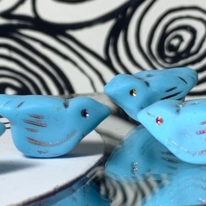 Blue AB bird beads 3pc Large Czech Glass 3D bird beads chunky blue animal beads volcano finish